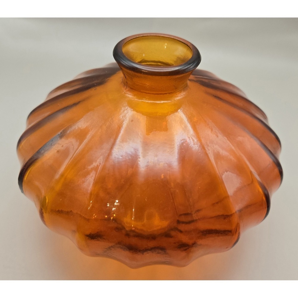 Vintage Vase Orange Gourd Shaped Ribbed Vase. 7" Wide - Picture 3 of 9